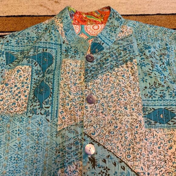 Reversible Jacket Blazer Coat Quilted Mixed Print Boho Artsy Eclectic Statement - Picture 3 of 7